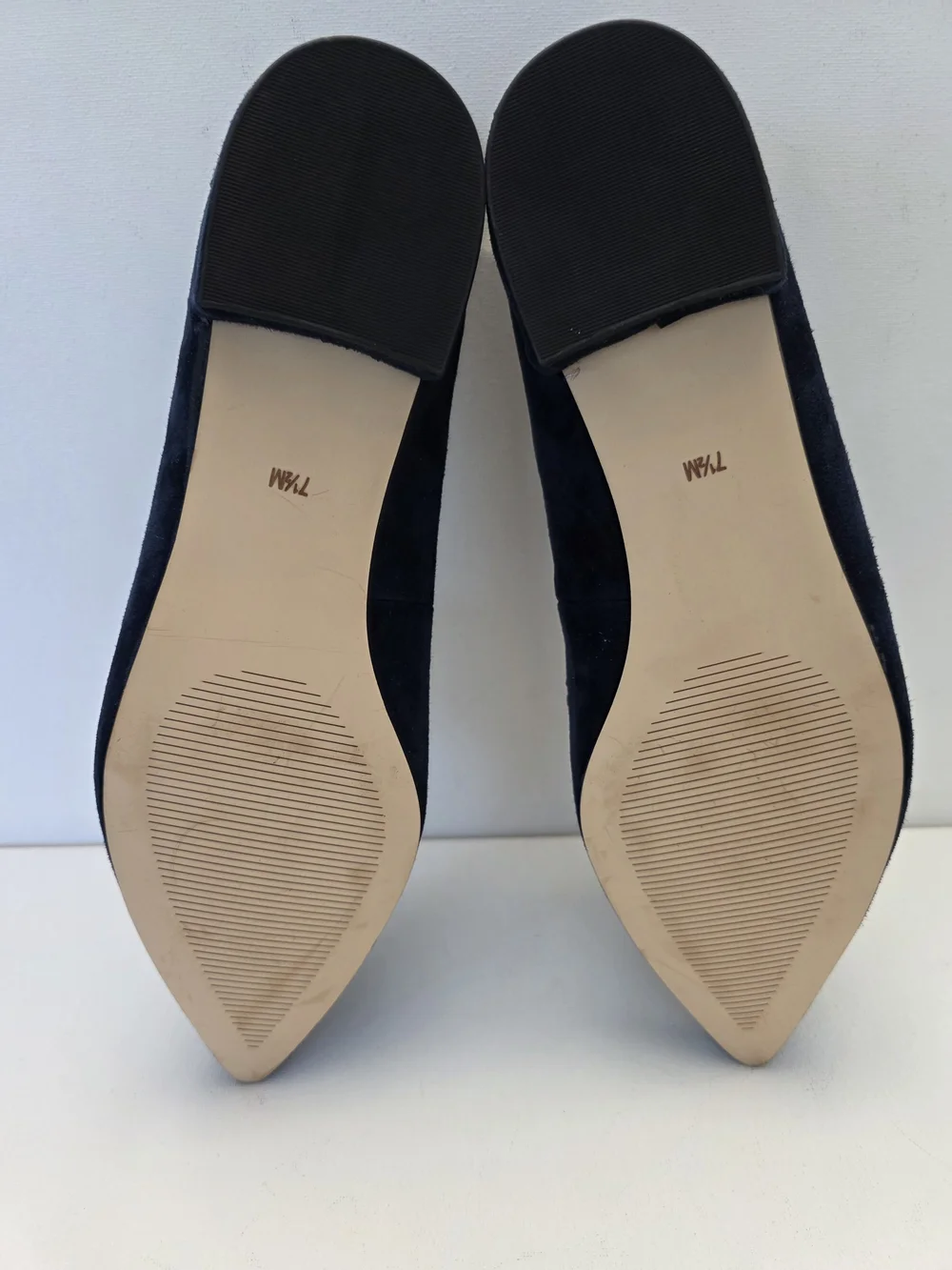 Talbots Navy Suede Pointed Toe Loafer with Crystal Brooch